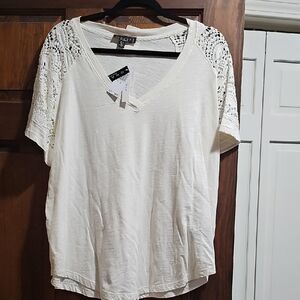 Grace White V-Neck Top with Crochet Short Sleeves